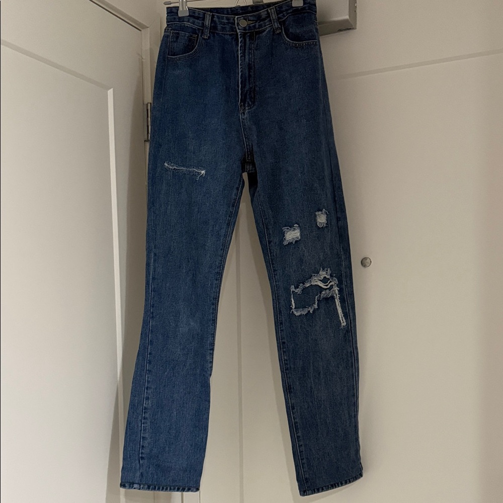 SHEIN High Rise Distressed Denim Jeans